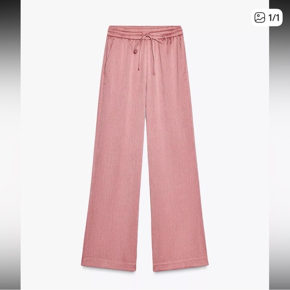Zara -Wrinkle look pants - Pink Wide-Leg Pants -XS